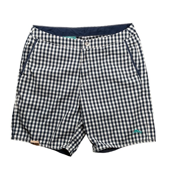 Tommy Bahama Other - Tommy Bahama Relax Swim Trunks Mens 32 Navy Blue Gingham‎ Board Shorts
